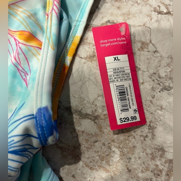 Xhilaration One Piece Swimsuit XL side cleavage floral blue NWT - Picture 5 of 9